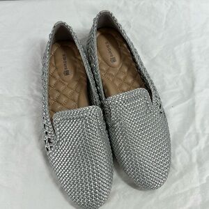 Birdies The Starling Woven Silver Slip On loafers, 8